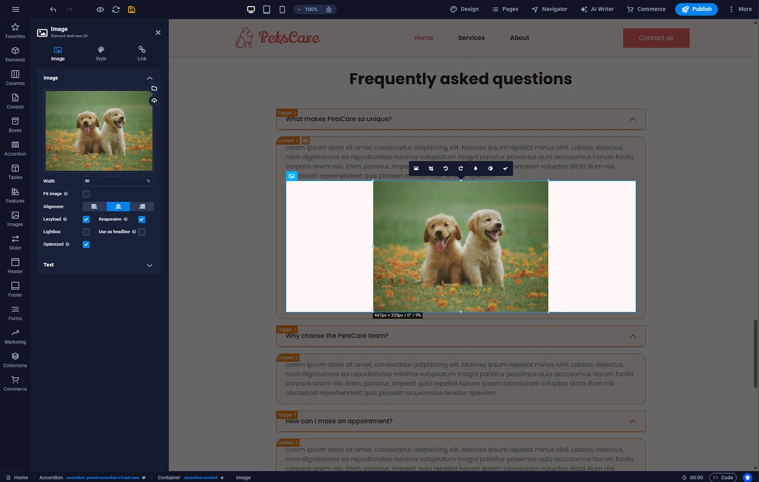 Accordion content with additional elements