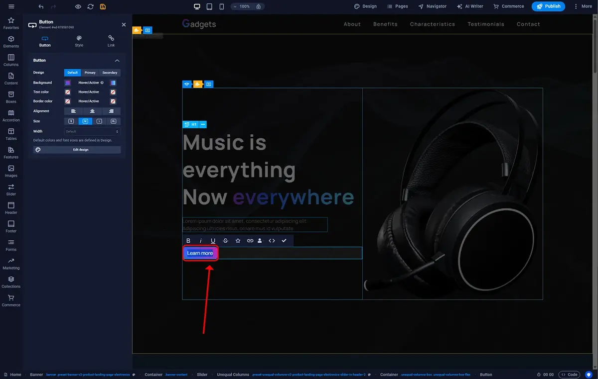 Editing button text content