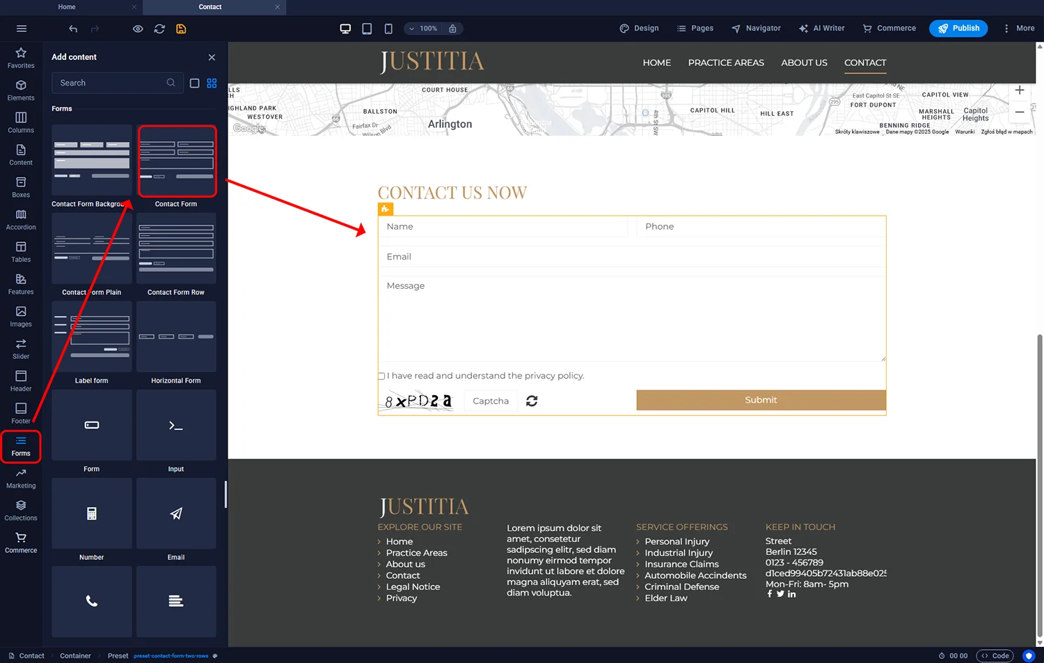 Adding a contact form in Sitejet Builder
