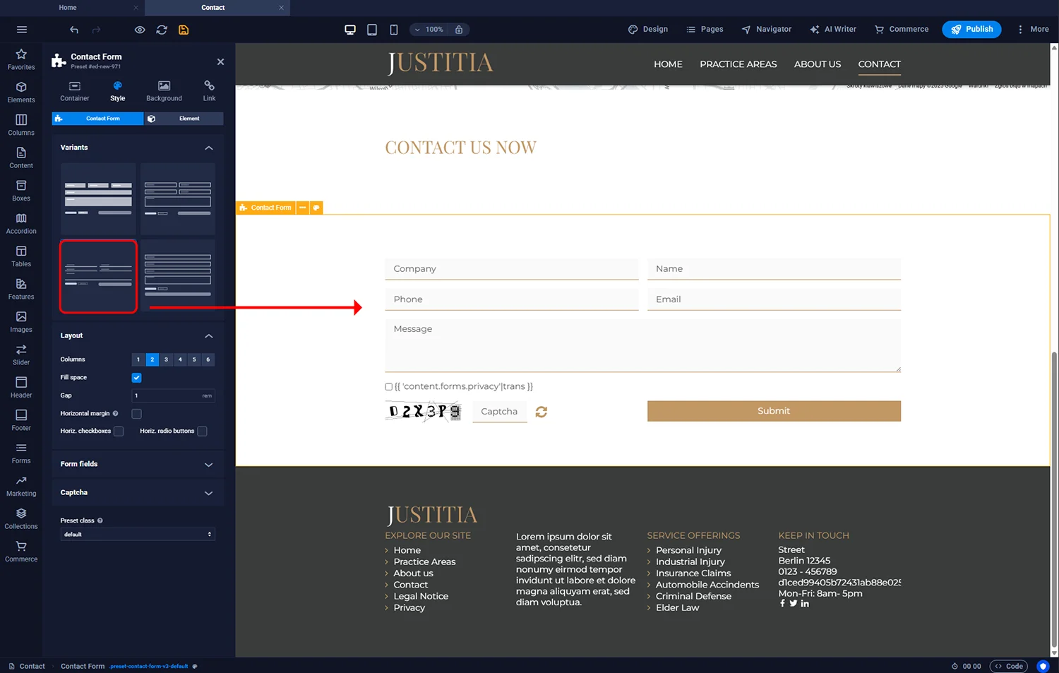 Contact form style variants