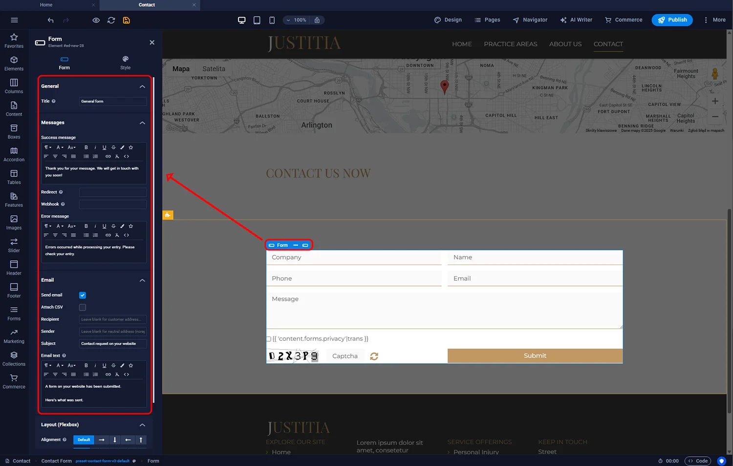 Form submission and email settings