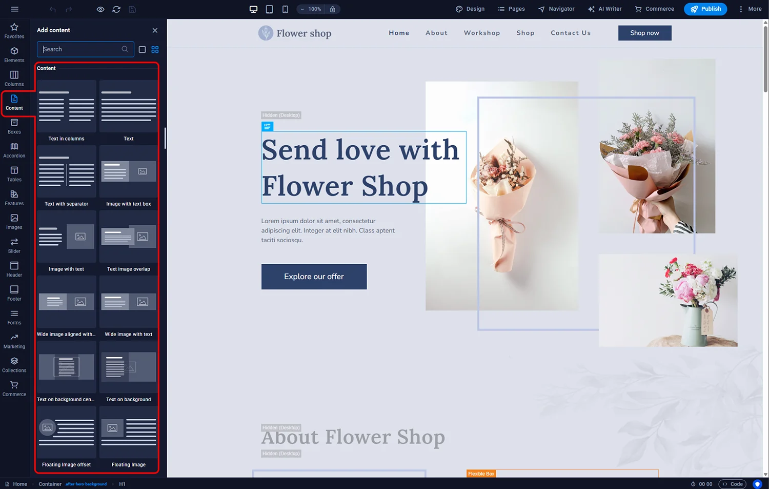 Adding a content tile in Sitejet Builder