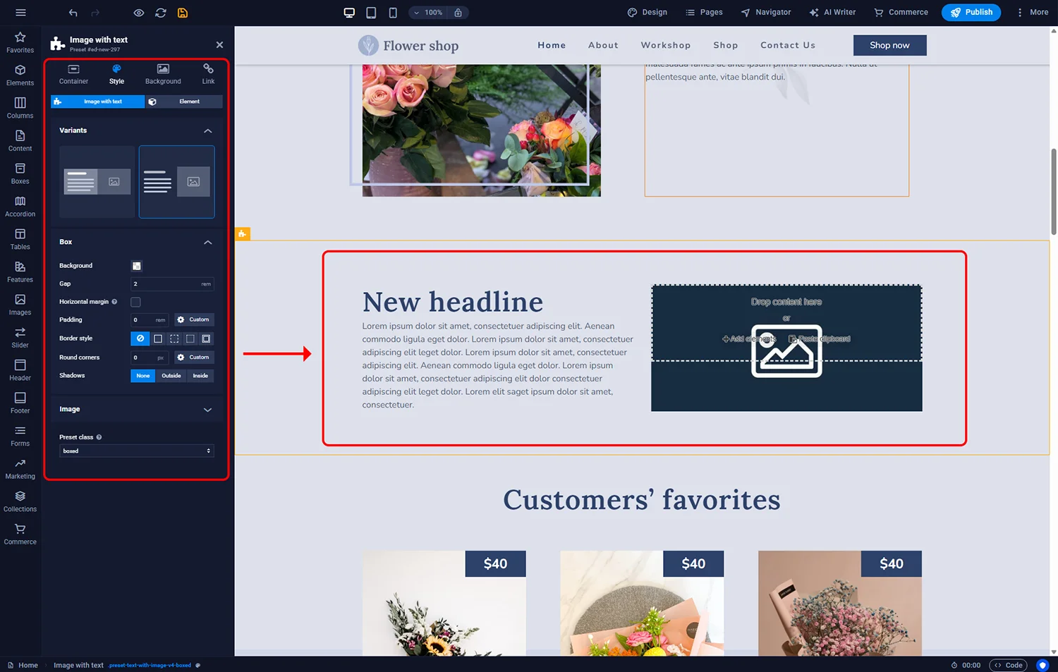 Content tile settings panel