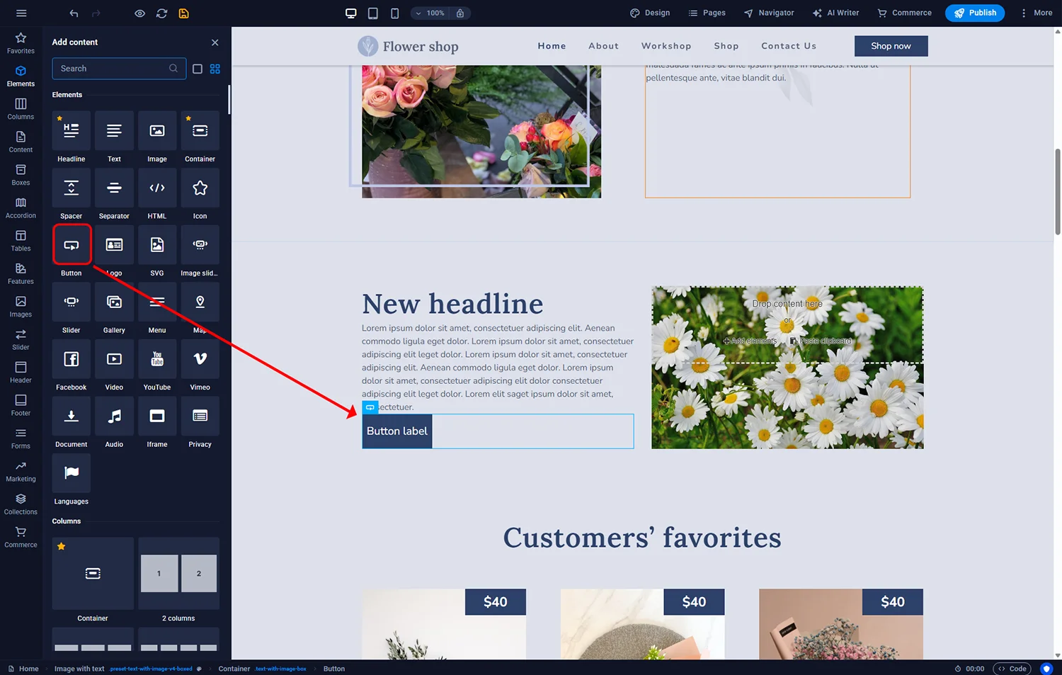 Adding a new element to a content tile