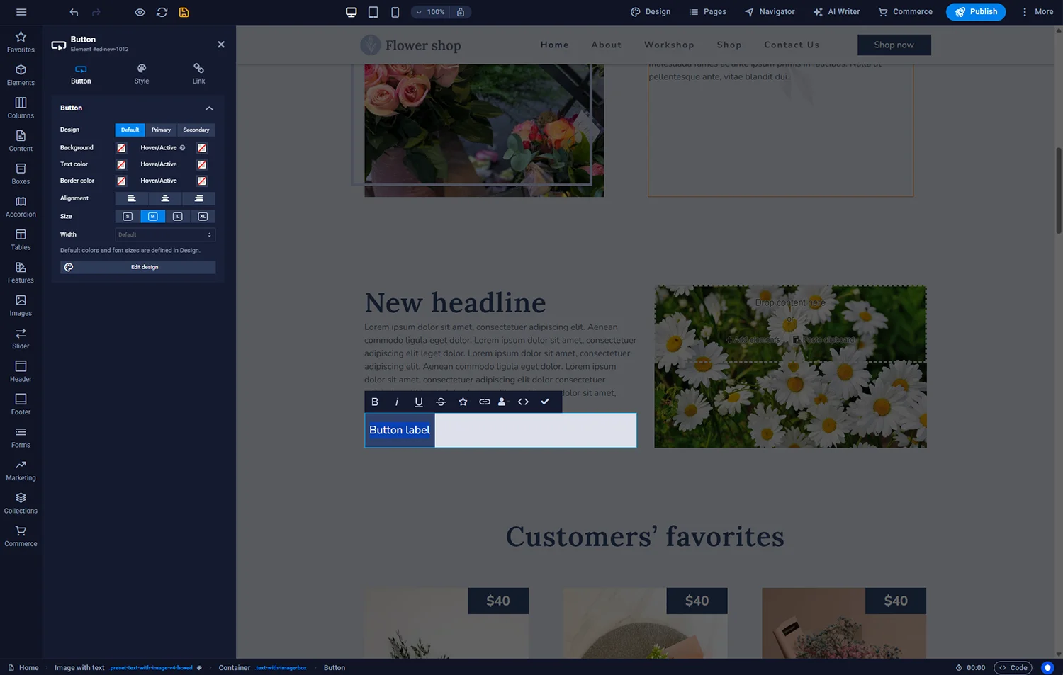 Content tile with customised text and button