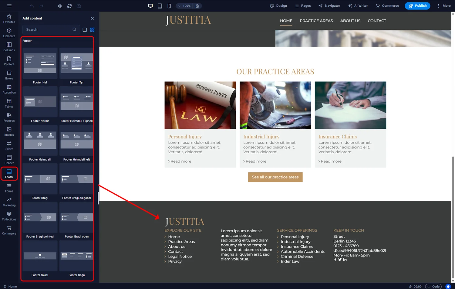 Adding a footer in Sitejet Builder