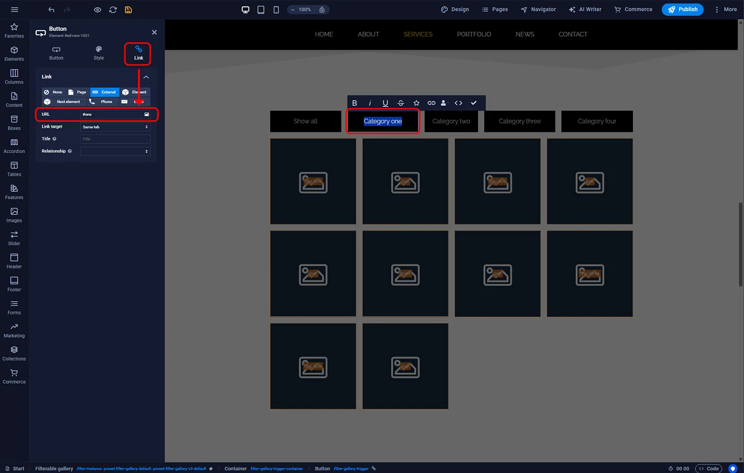 Filterable gallery with category filters