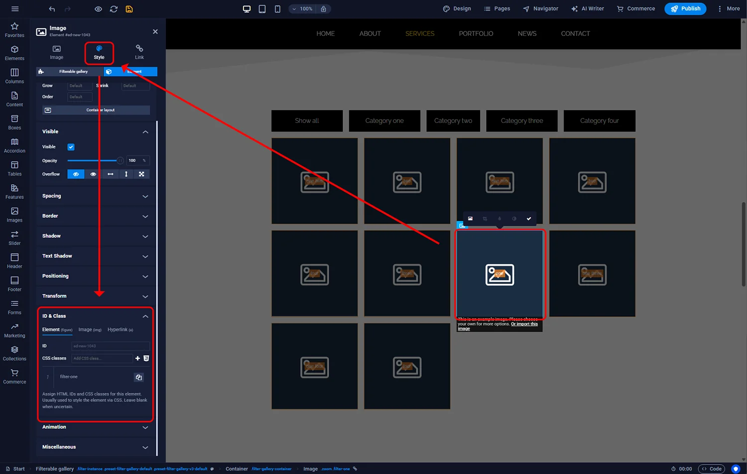 Setting alt text on a gallery image