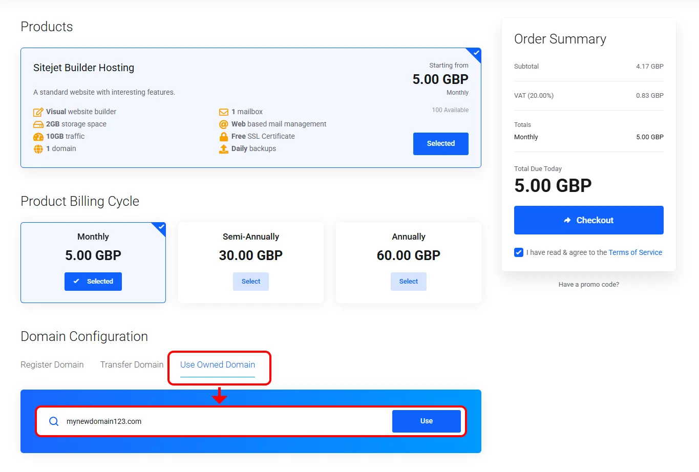 Adding your own existing domain in the basket