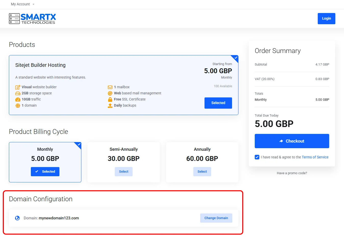 Adding an existing domain to the order