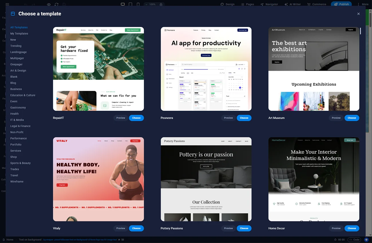 Sitejet Builder template catalogue